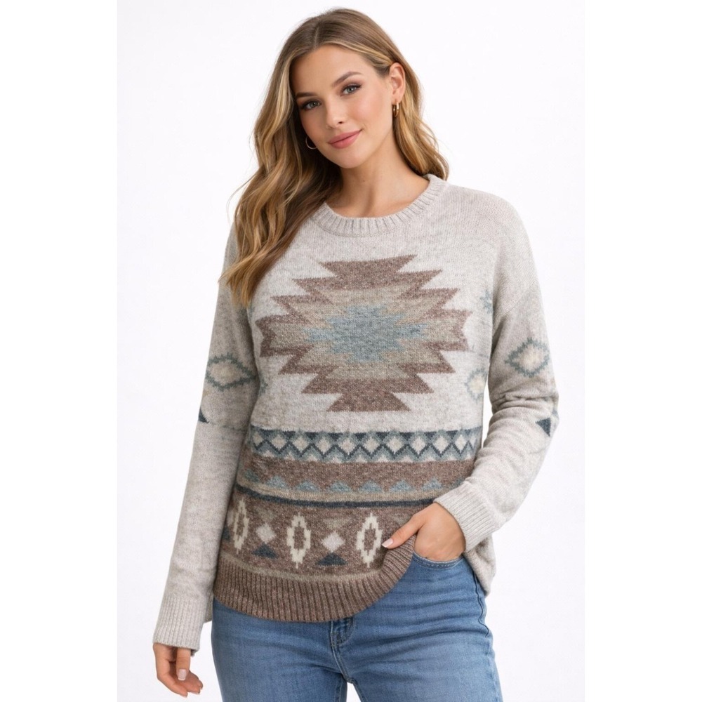 American Eagle Outfitters‎ Aztec Wool Blend Sweater Size Large Brown Beige Gray
